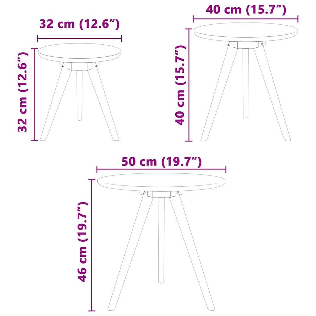 Τραπεζάκι σαλονιού 3 pcs Καφέ Στερεό ξύλο καρυδιάς