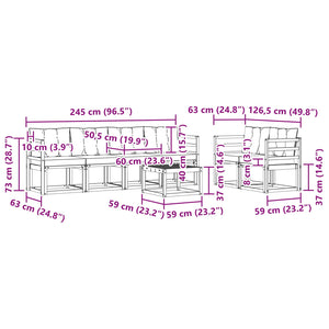 Σειρά Καναπέ Εξωτερικού με μαξιλάρι 7 pcs Φυσικό και Μαύρο - Pakobazaar