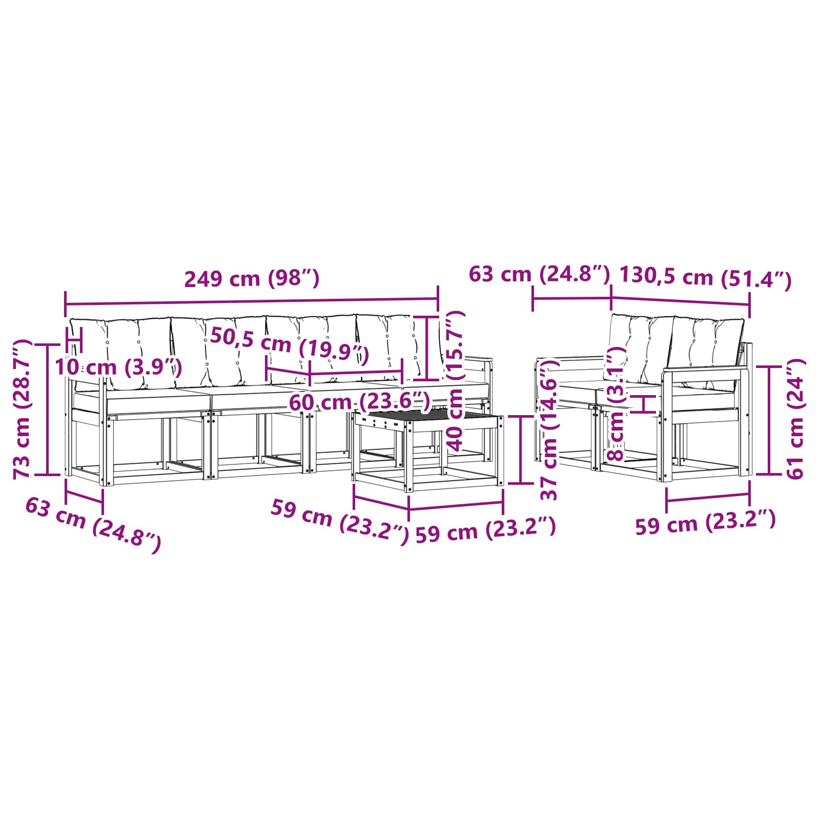 Σειρά Καναπέ Εξωτερικού με μαξιλάρι 7 pcs Φυσικό και Μπεζ - Pakobazaar