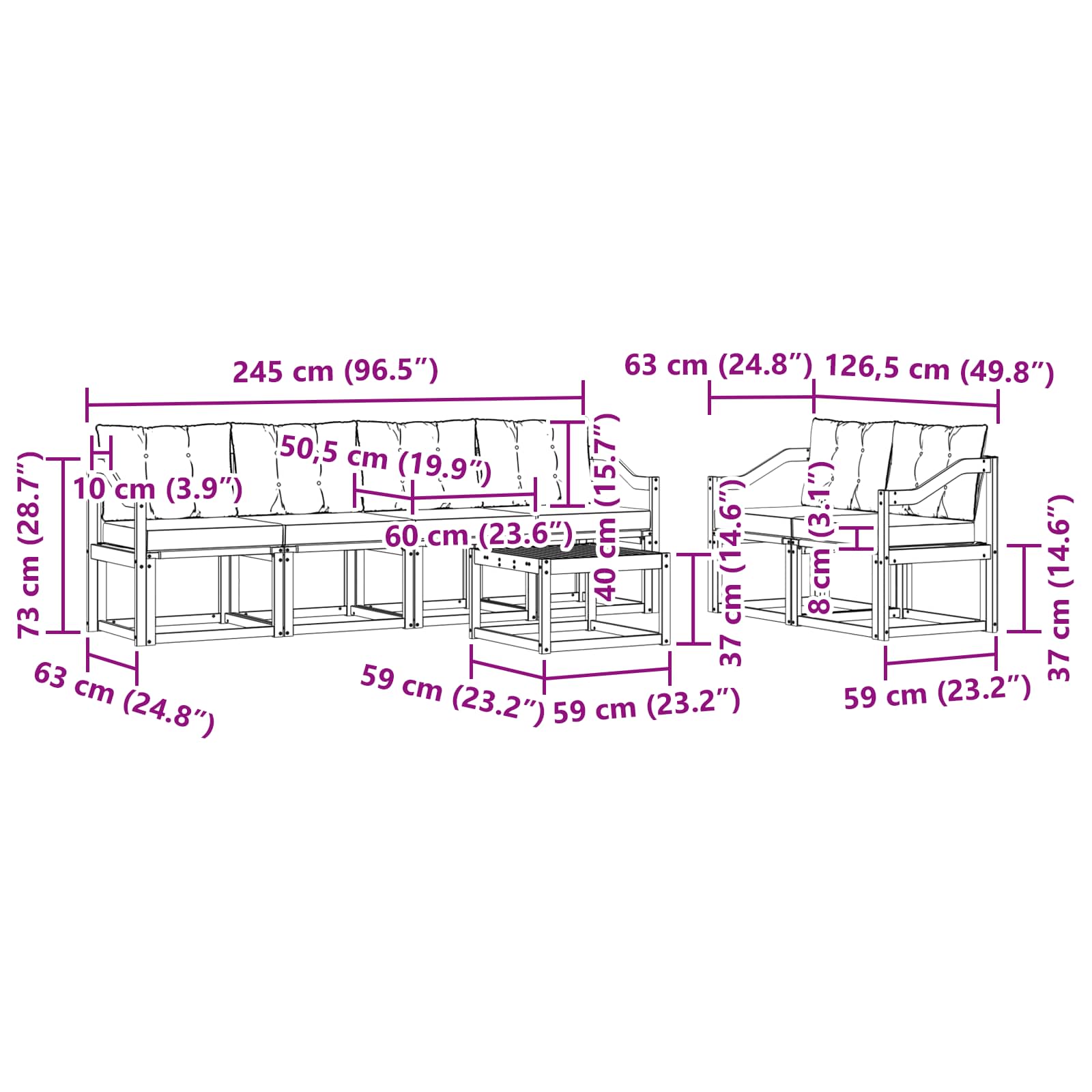 Σειρά Καναπέ Εξωτερικού με μαξιλάρι 7 pcs Φυσικό και Κρέμα - Pakobazaar