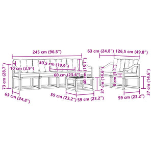Σειρά Καναπέ Εξωτερικού με μαξιλάρι 7 pcs Φυσικό και Μαύρο - Pakobazaar