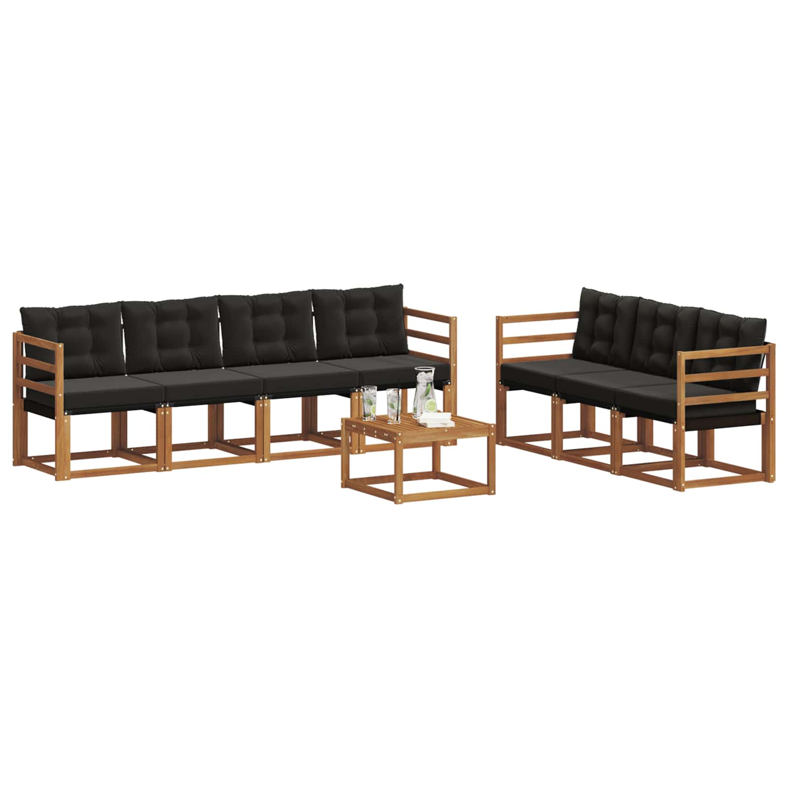 Σειρά Καναπέ Εξωτερικού με μαξιλάρι 8 pcs Φυσικό και Μαύρο - Pakobazaar