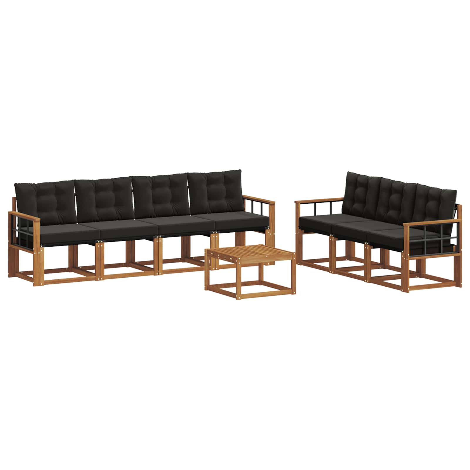 Σειρά Καναπέ Εξωτερικού με μαξιλάρι 8 pcs Φυσικό και Μαύρο - Pakobazaar