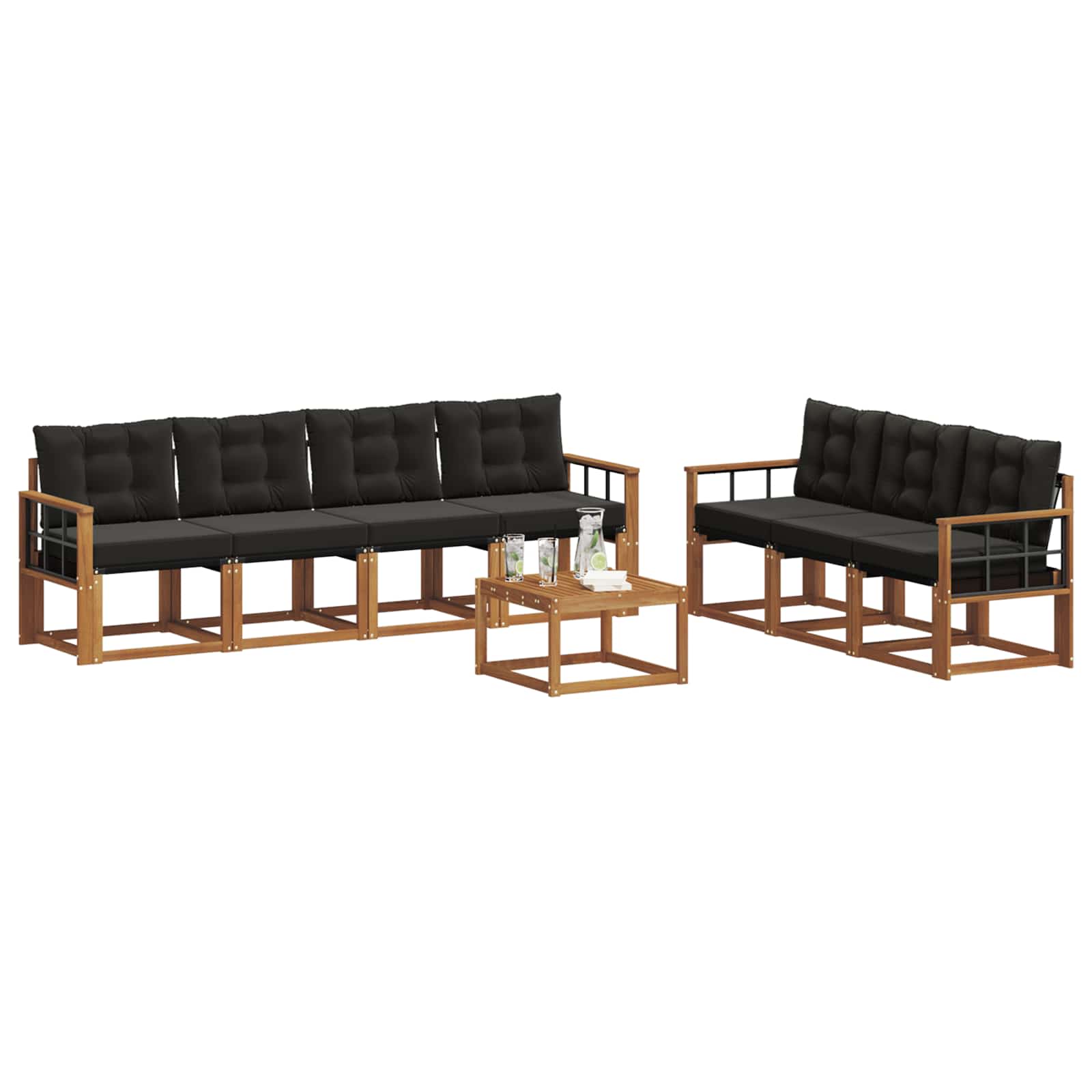 Σειρά Καναπέ Εξωτερικού με μαξιλάρι 8 pcs Φυσικό και Μαύρο - Pakobazaar