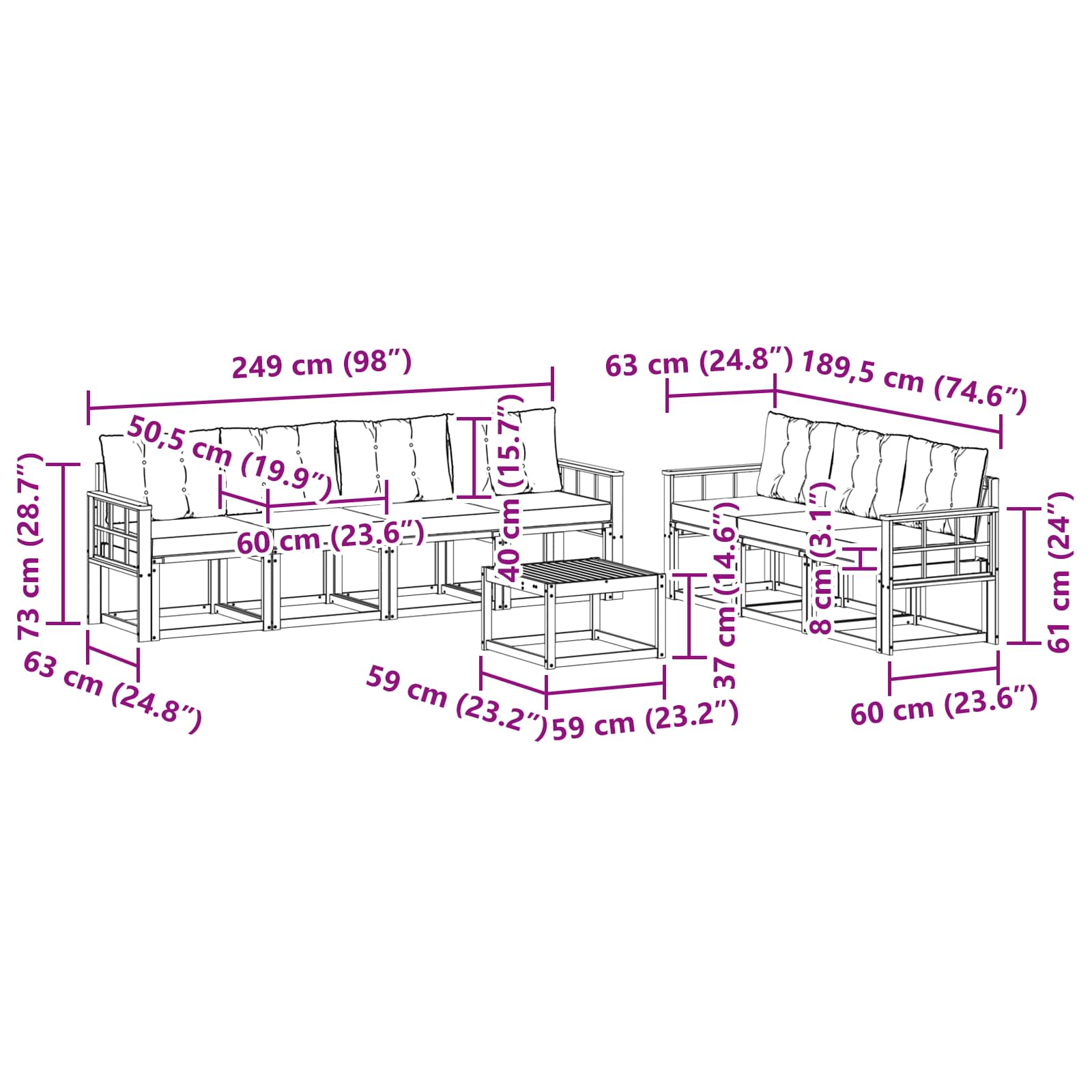 Σειρά Καναπέ Εξωτερικού με μαξιλάρι 8 pcs Φυσικό και Μπεζ - Pakobazaar