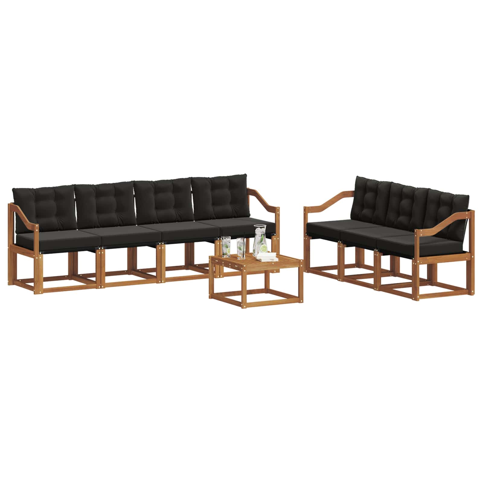 Σειρά Καναπέ Εξωτερικού με μαξιλάρι 8 pcs Φυσικό και Μαύρο - Pakobazaar