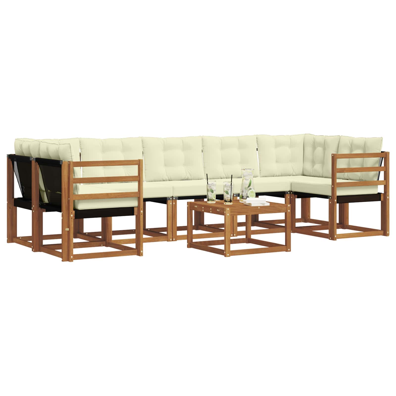 Σειρά Καναπέ Εξωτερικού με μαξιλάρι 8 pcs Φυσικό και Κρέμα - Pakobazaar
