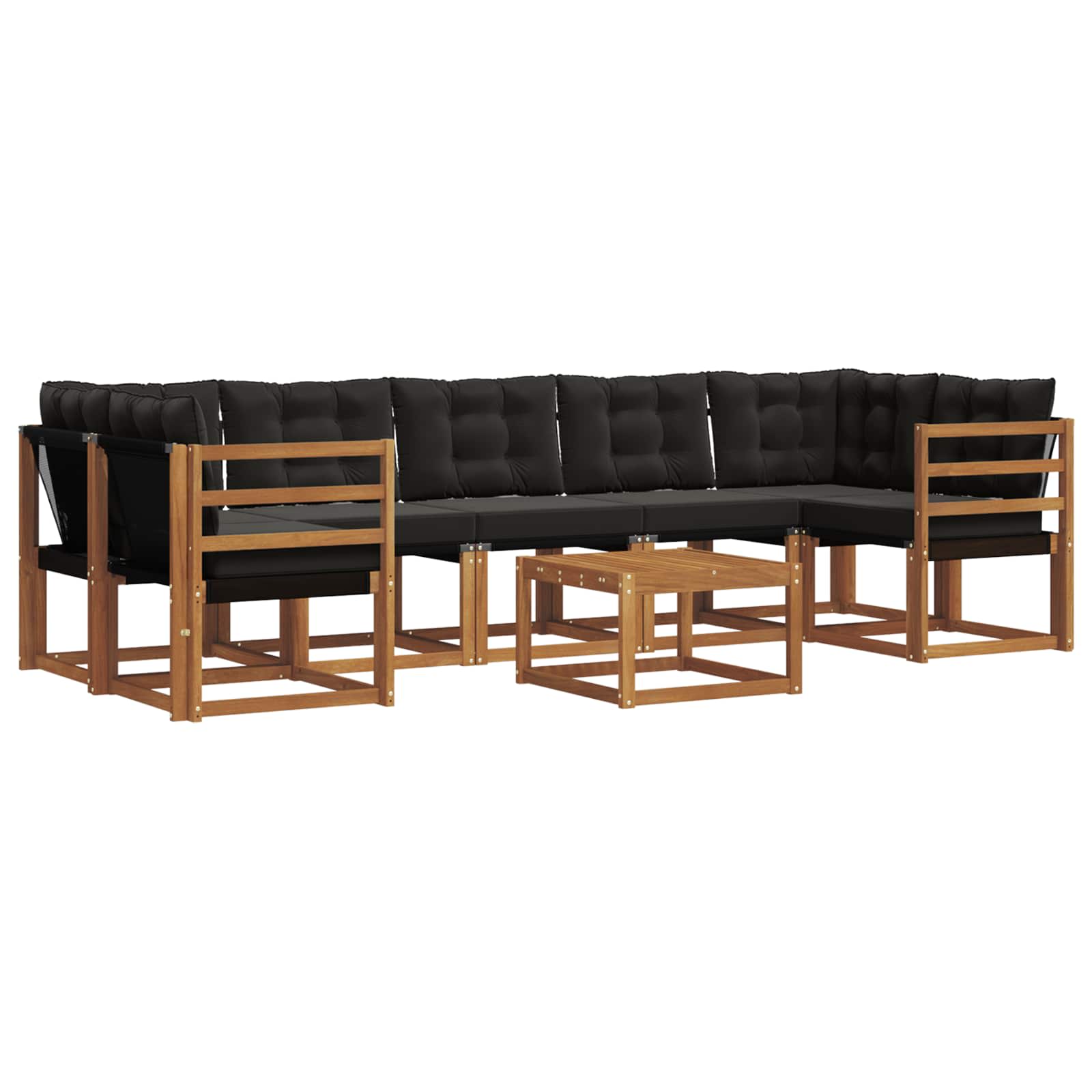 Σειρά Καναπέ Εξωτερικού με μαξιλάρι 8 pcs Φυσικό και Μαύρο - Pakobazaar