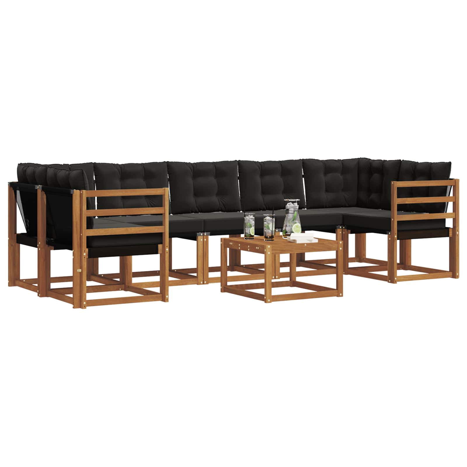 Σειρά Καναπέ Εξωτερικού με μαξιλάρι 8 pcs Φυσικό και Μαύρο - Pakobazaar