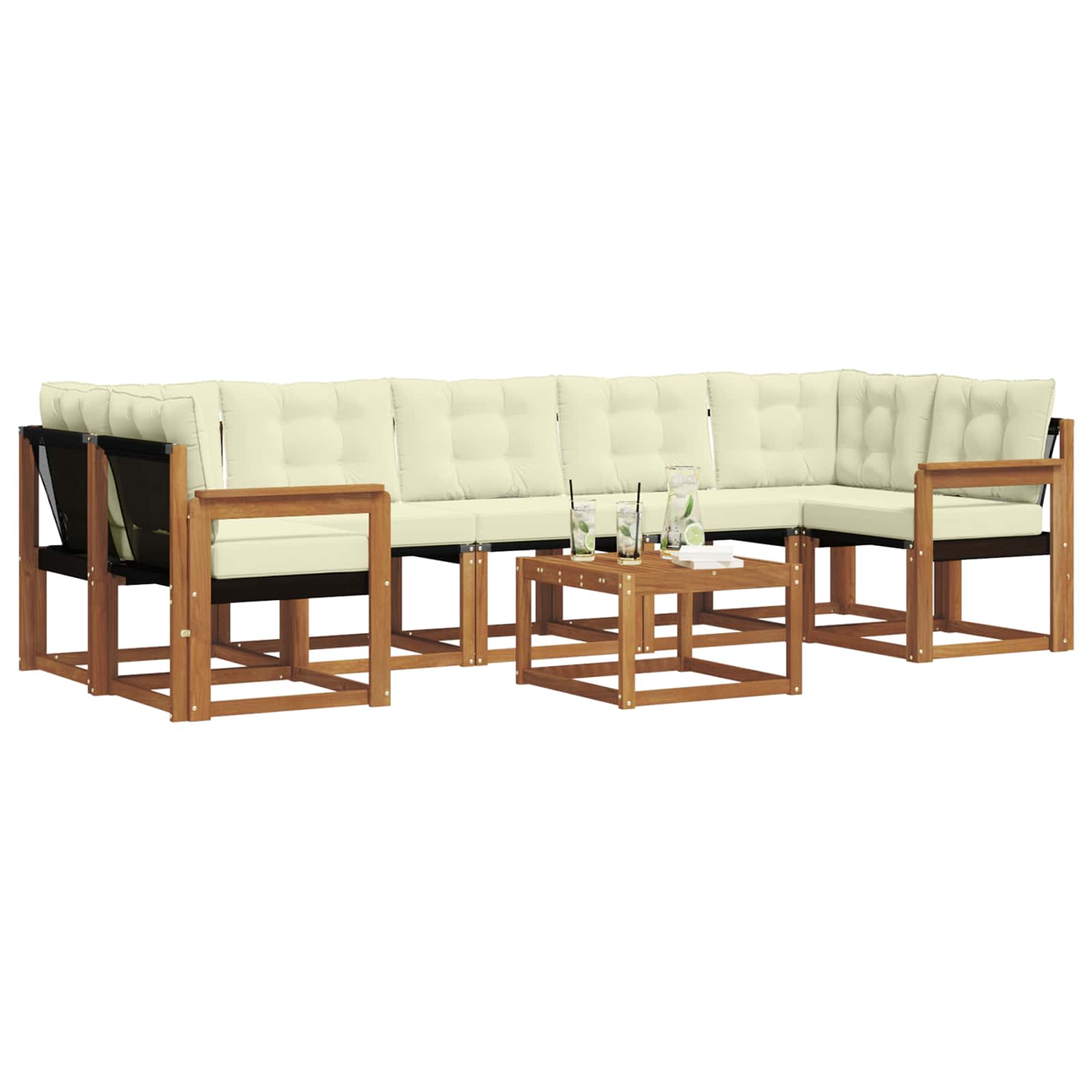 Σειρά Καναπέ Εξωτερικού με μαξιλάρι 8 pcs Φυσικό και Κρέμα - Pakobazaar