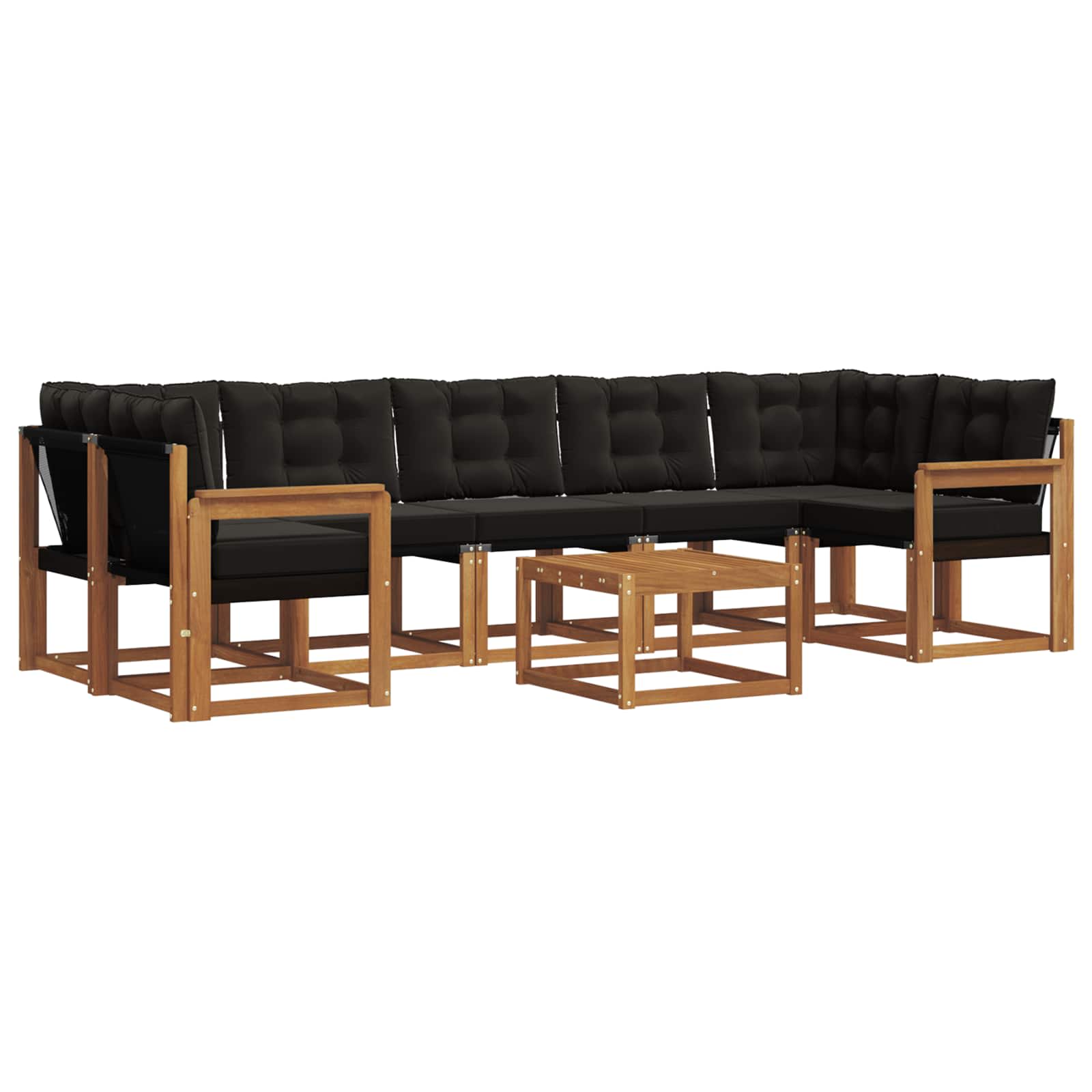 Σειρά Καναπέ Εξωτερικού με μαξιλάρι 8 pcs Φυσικό και Μαύρο - Pakobazaar
