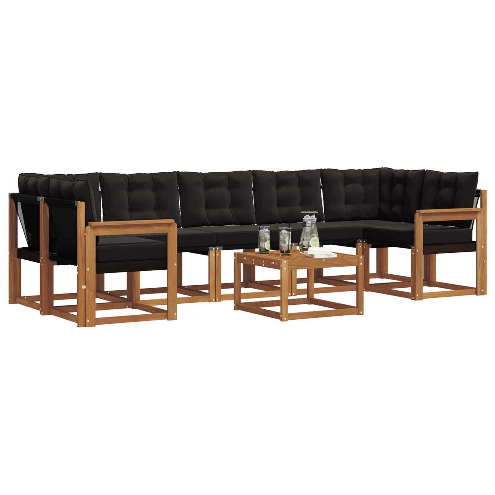 Σειρά Καναπέ Εξωτερικού με μαξιλάρι 8 pcs Φυσικό και Μαύρο - Pakobazaar