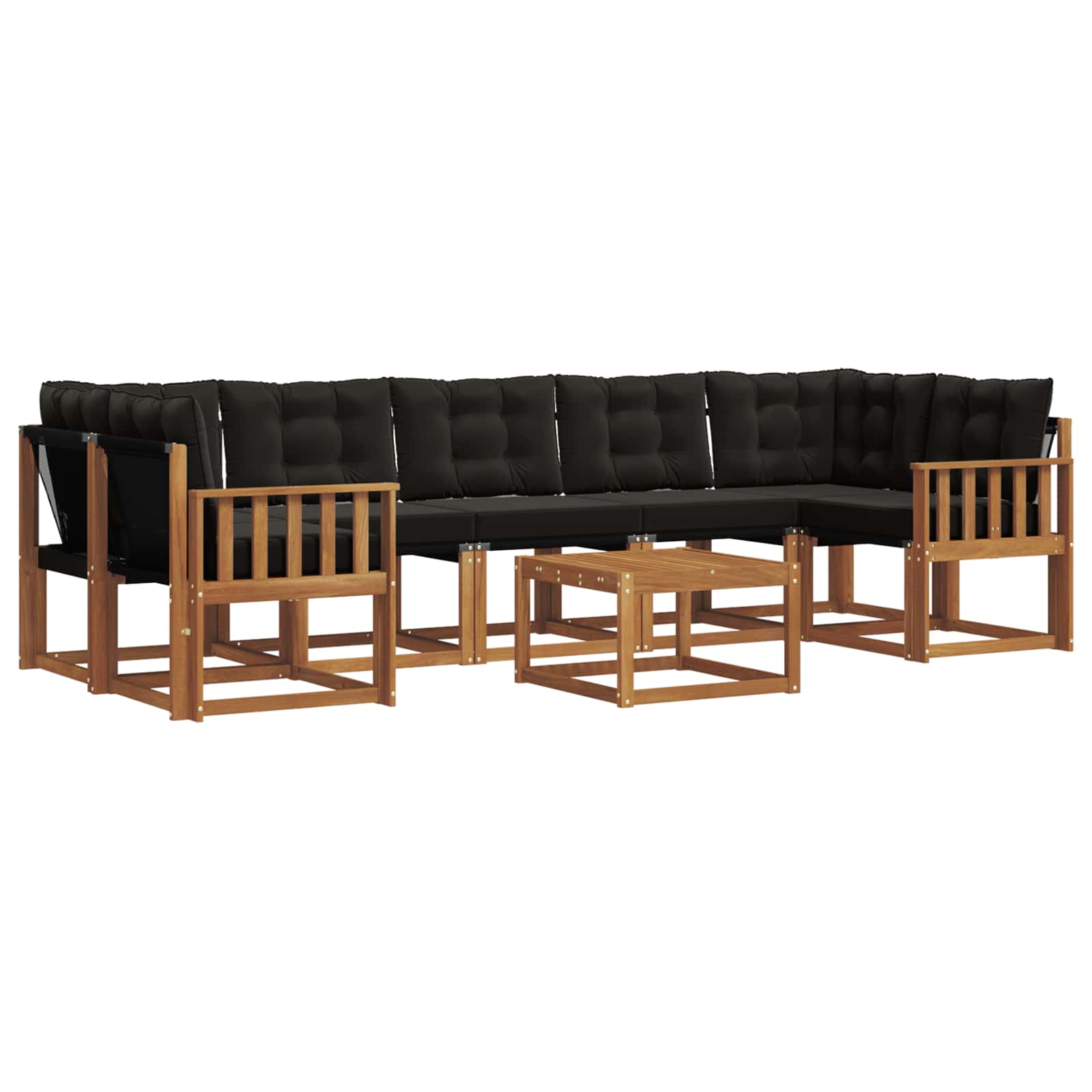 Σειρά Καναπέ Εξωτερικού με μαξιλάρι 8 pcs Φυσικό και Μαύρο - Pakobazaar
