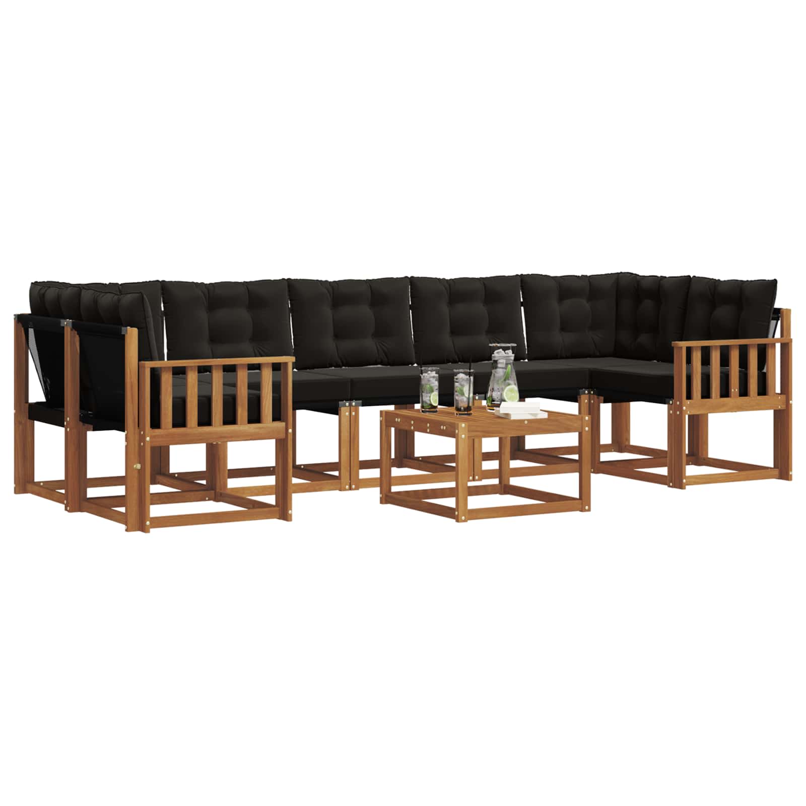 Σειρά Καναπέ Εξωτερικού με μαξιλάρι 8 pcs Φυσικό και Μαύρο - Pakobazaar