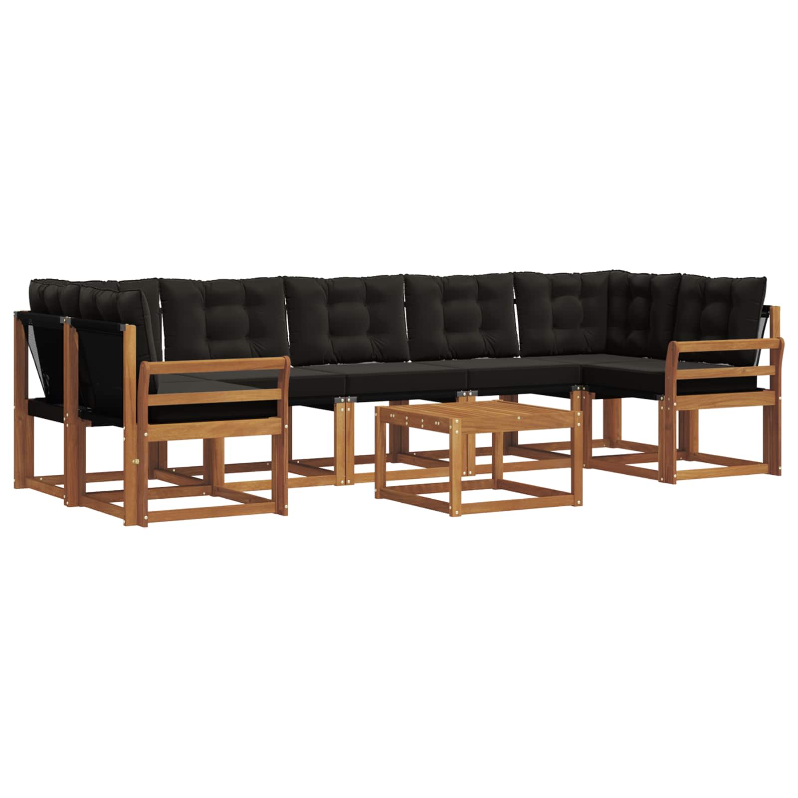 Σειρά Καναπέ Εξωτερικού με μαξιλάρι 8 pcs Φυσικό και Μαύρο - Pakobazaar
