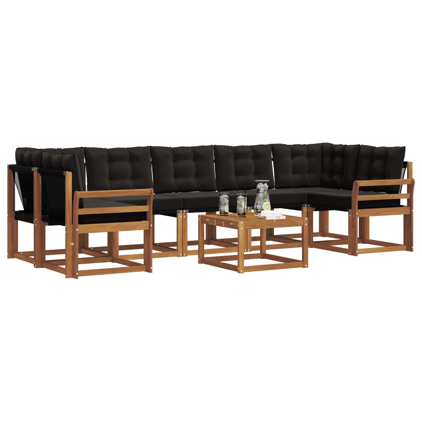 Σειρά Καναπέ Εξωτερικού με μαξιλάρι 8 pcs Φυσικό και Μαύρο - Pakobazaar