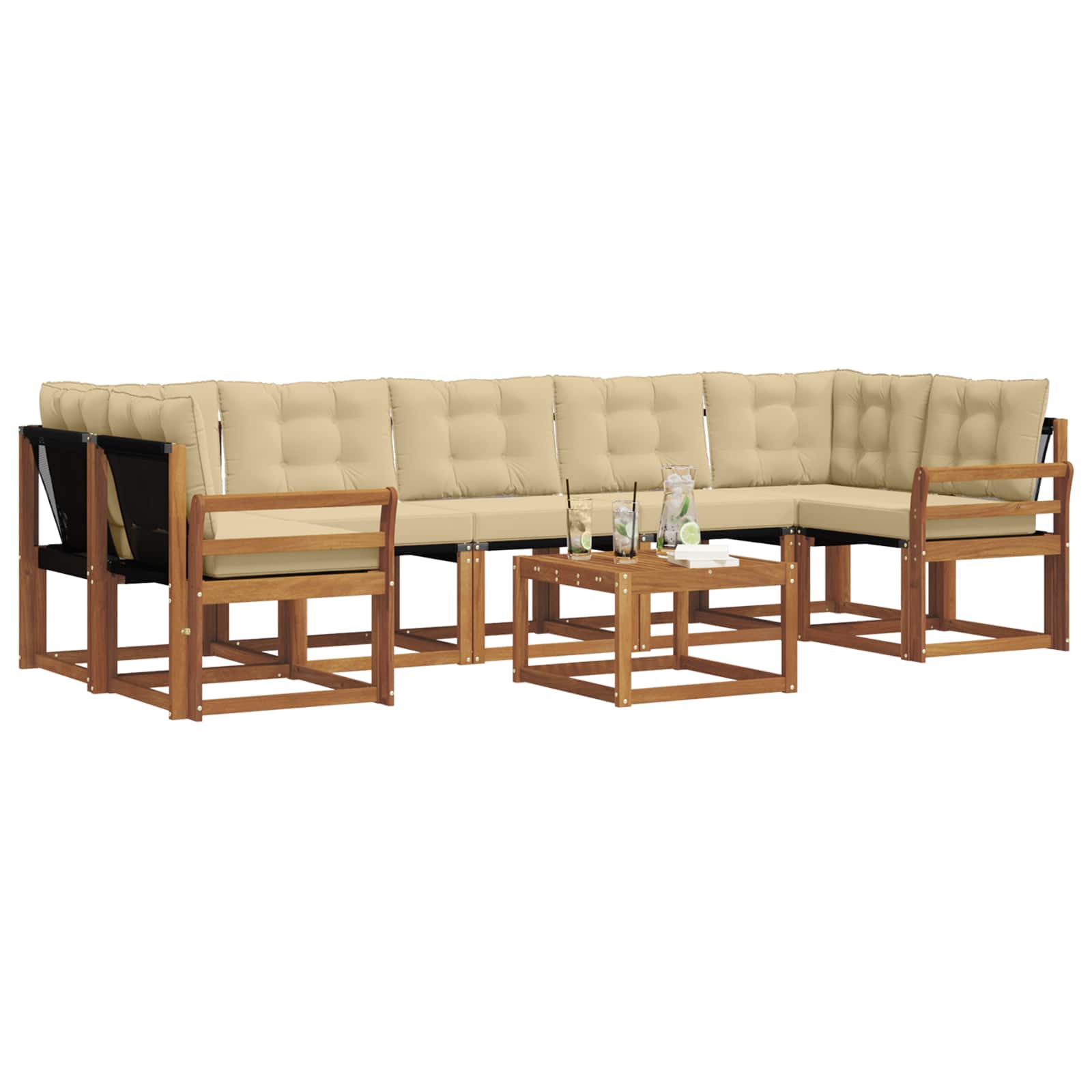 Σειρά Καναπέ Εξωτερικού με μαξιλάρι 8 pcs Φυσικό και Μπεζ - Pakobazaar
