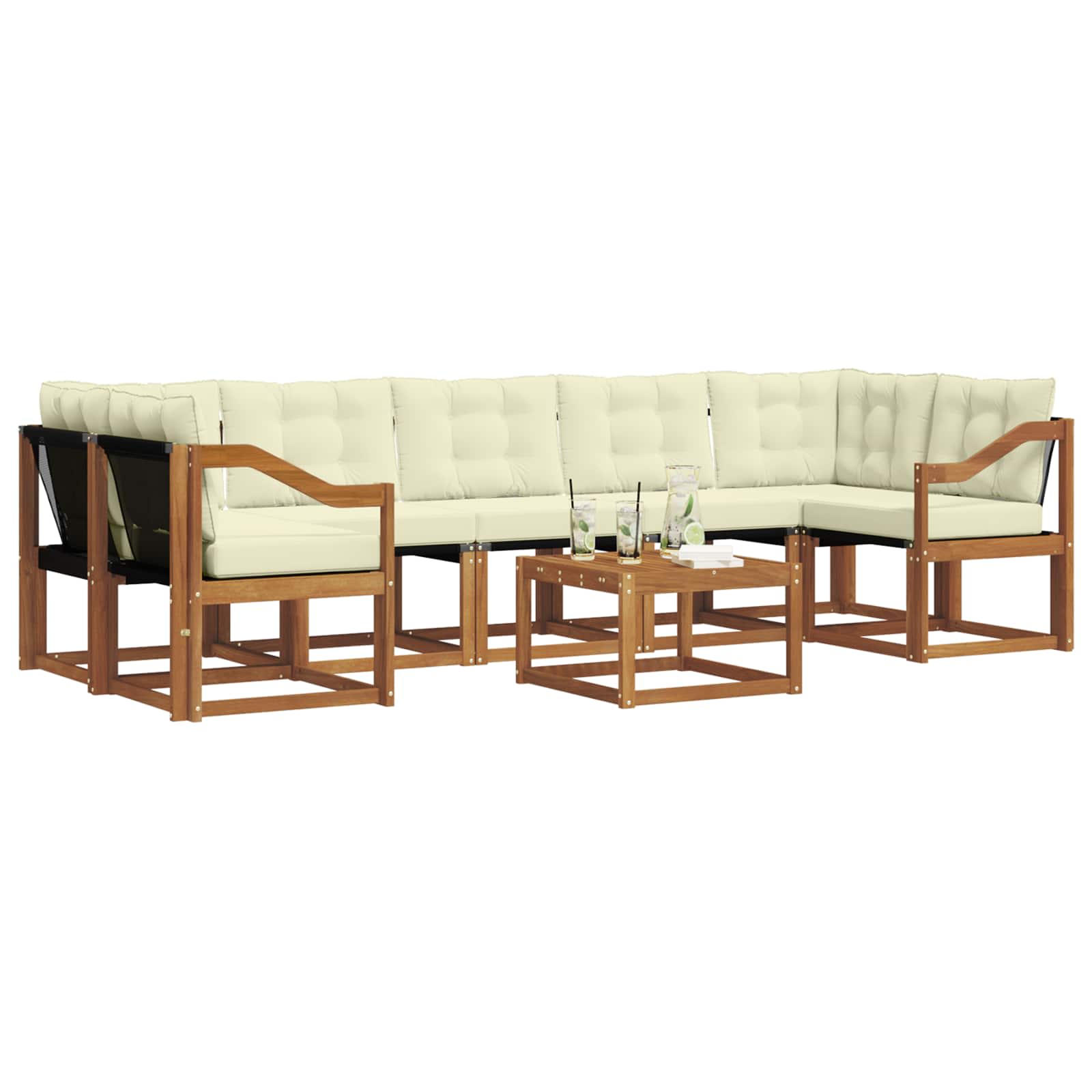 Σειρά Καναπέ Εξωτερικού με μαξιλάρι 8 pcs Φυσικό και Κρέμα - Pakobazaar