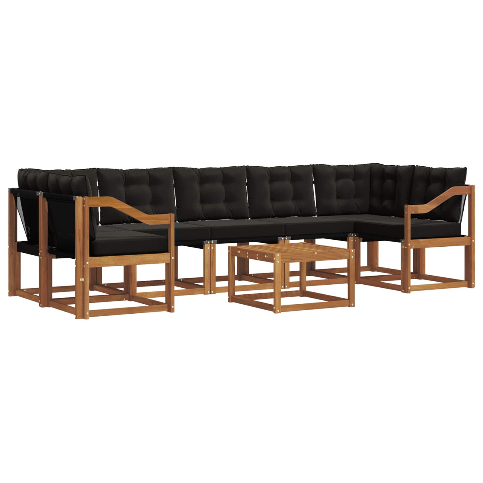 Σειρά Καναπέ Εξωτερικού με μαξιλάρι 8 pcs Φυσικό και Μαύρο - Pakobazaar