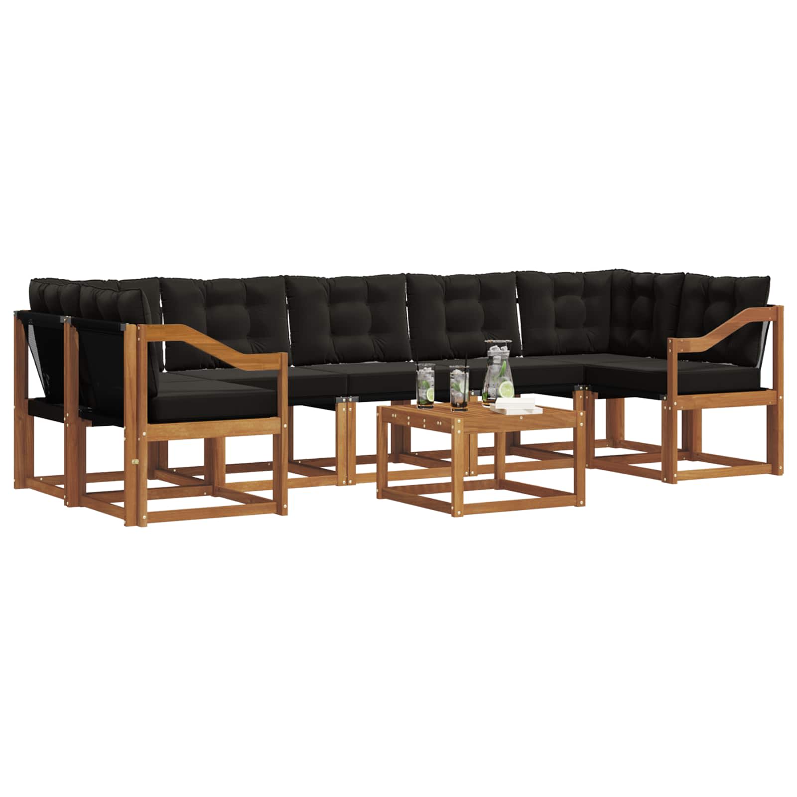 Σειρά Καναπέ Εξωτερικού με μαξιλάρι 8 pcs Φυσικό και Μαύρο - Pakobazaar
