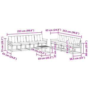 Σειρά Καναπέ Εξωτερικού με μαξιλάρι 9 pcs Φυσικό και Μαύρο - Pakobazaar