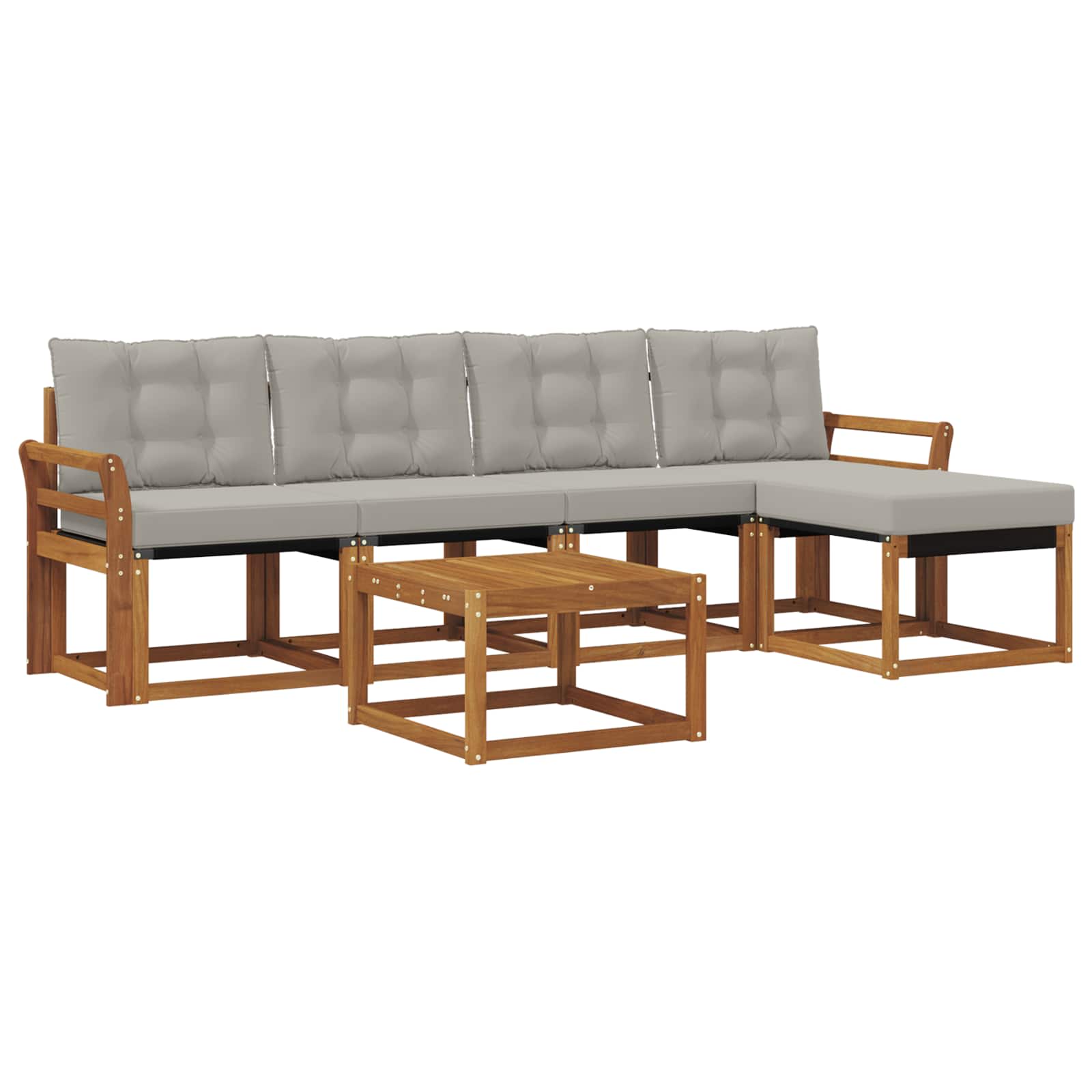 Σειρά Καναπέ Εξωτερικού 6 pcs Φυσικό και Ανοιχτό Γκρι - Pakobazaar