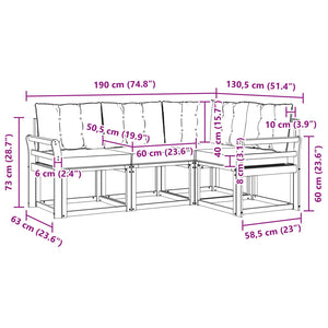 Σειρά Καναπέ Εξωτερικού με μαξιλάρι 4 pcs Φυσικό και Μαύρο - Pakobazaar