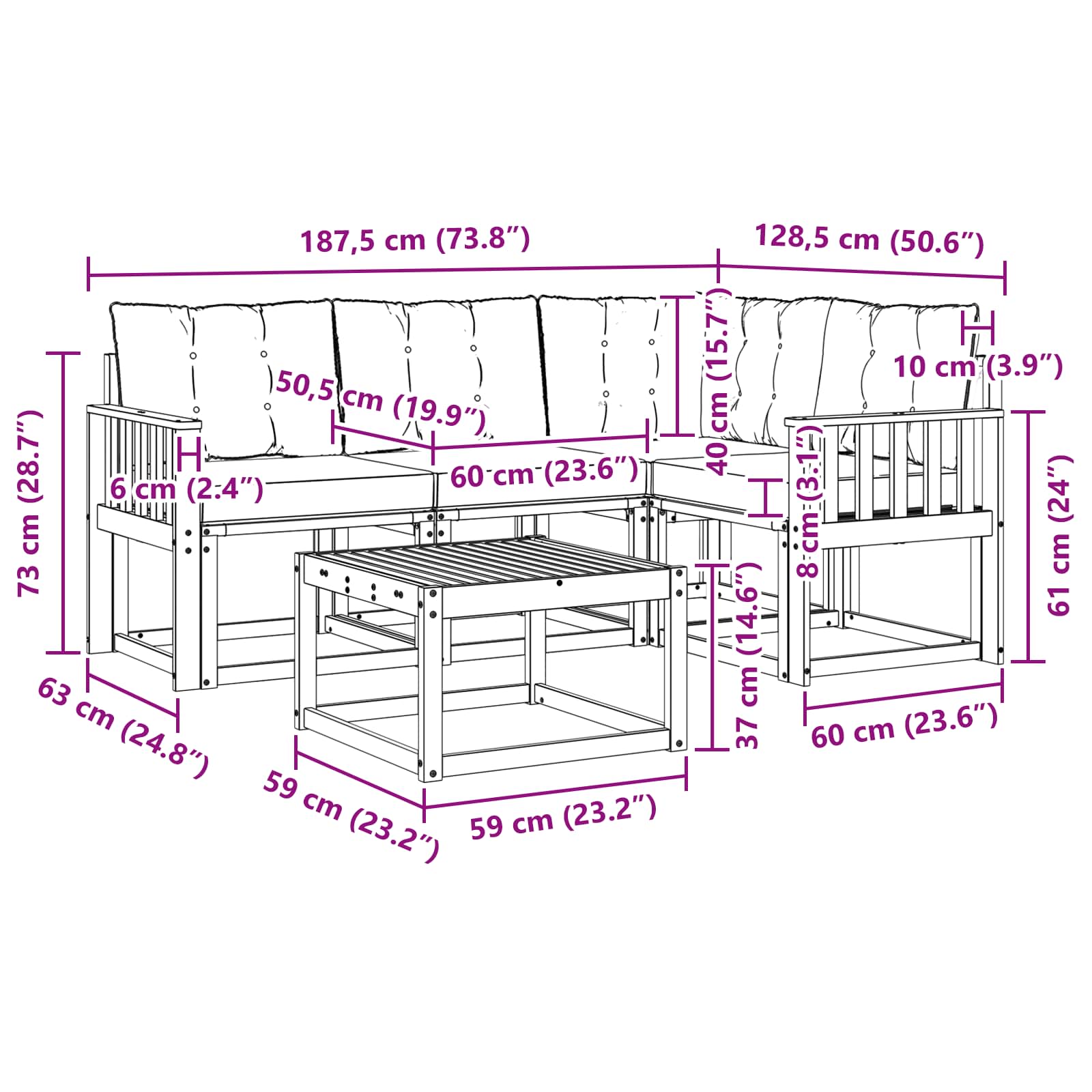 Σειρά Καναπέ Εξωτερικού με μαξιλάρι 5 pcs Φυσικό και Κρέμα - Pakobazaar
