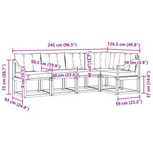 Σειρά Καναπέ Εξωτερικού με μαξιλάρι 5 pcs Φυσικό και Μαύρο - Pakobazaar