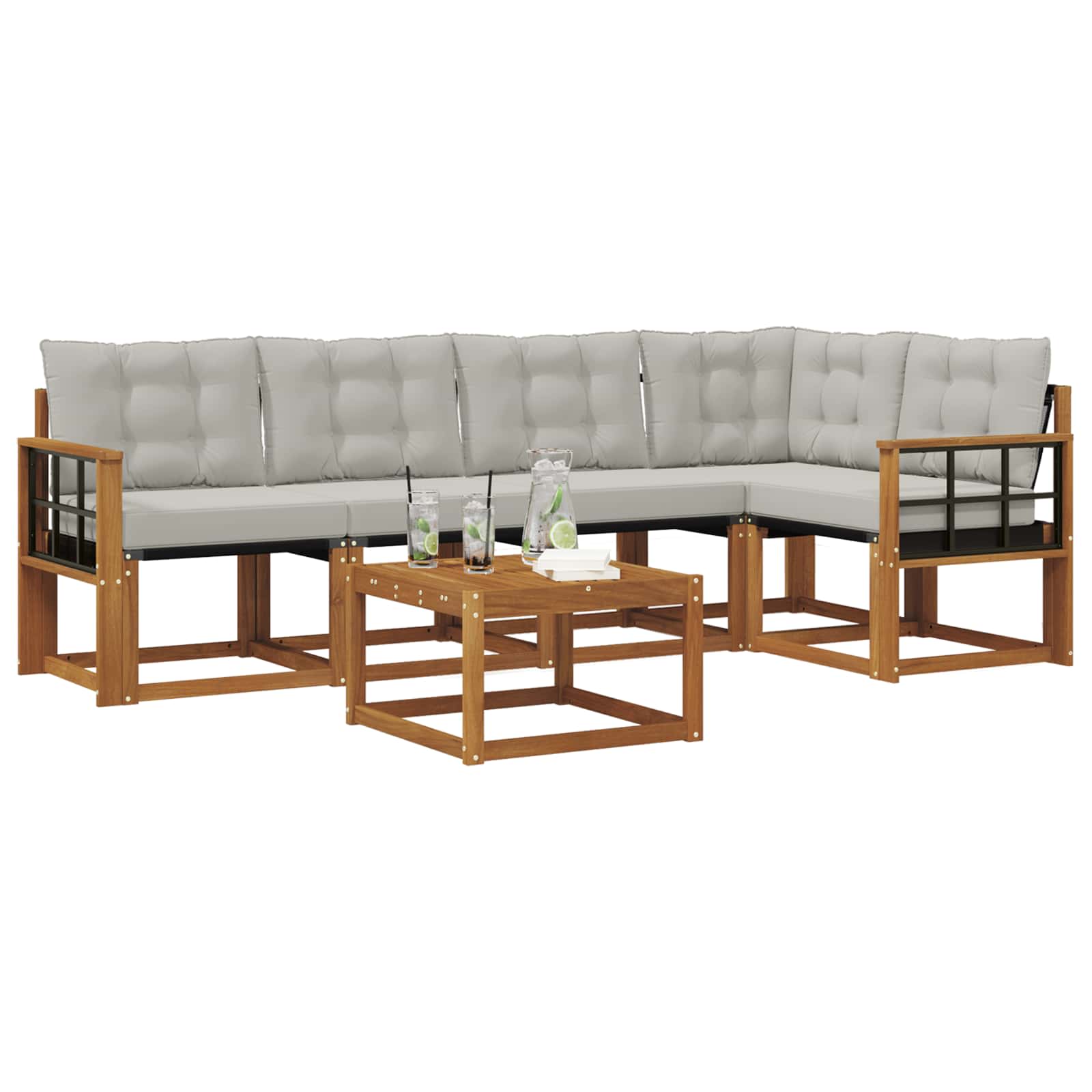 Σειρά Καναπέ Εξωτερικού 6 pcs Φυσικό και Ανοιχτό Γκρι - Pakobazaar