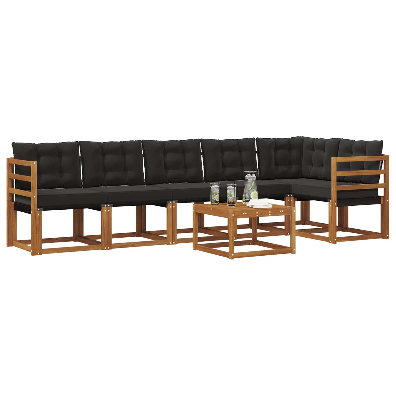 Σειρά Καναπέ Εξωτερικού με μαξιλάρι 7 pcs Φυσικό και Μαύρο - Pakobazaar