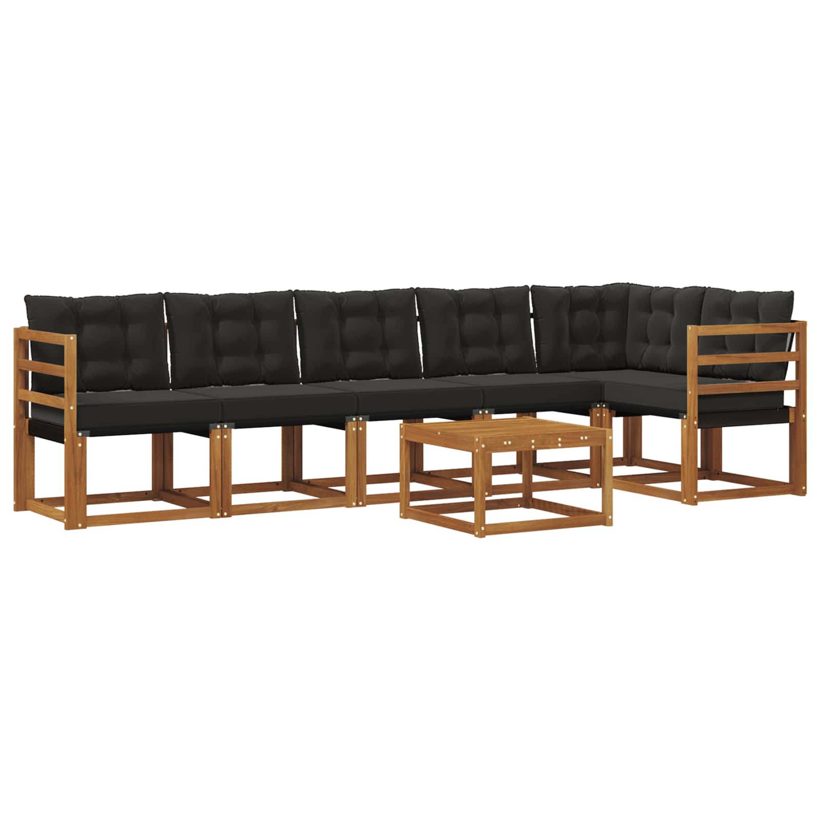 Σειρά Καναπέ Εξωτερικού με μαξιλάρι 7 pcs Φυσικό και Μαύρο - Pakobazaar