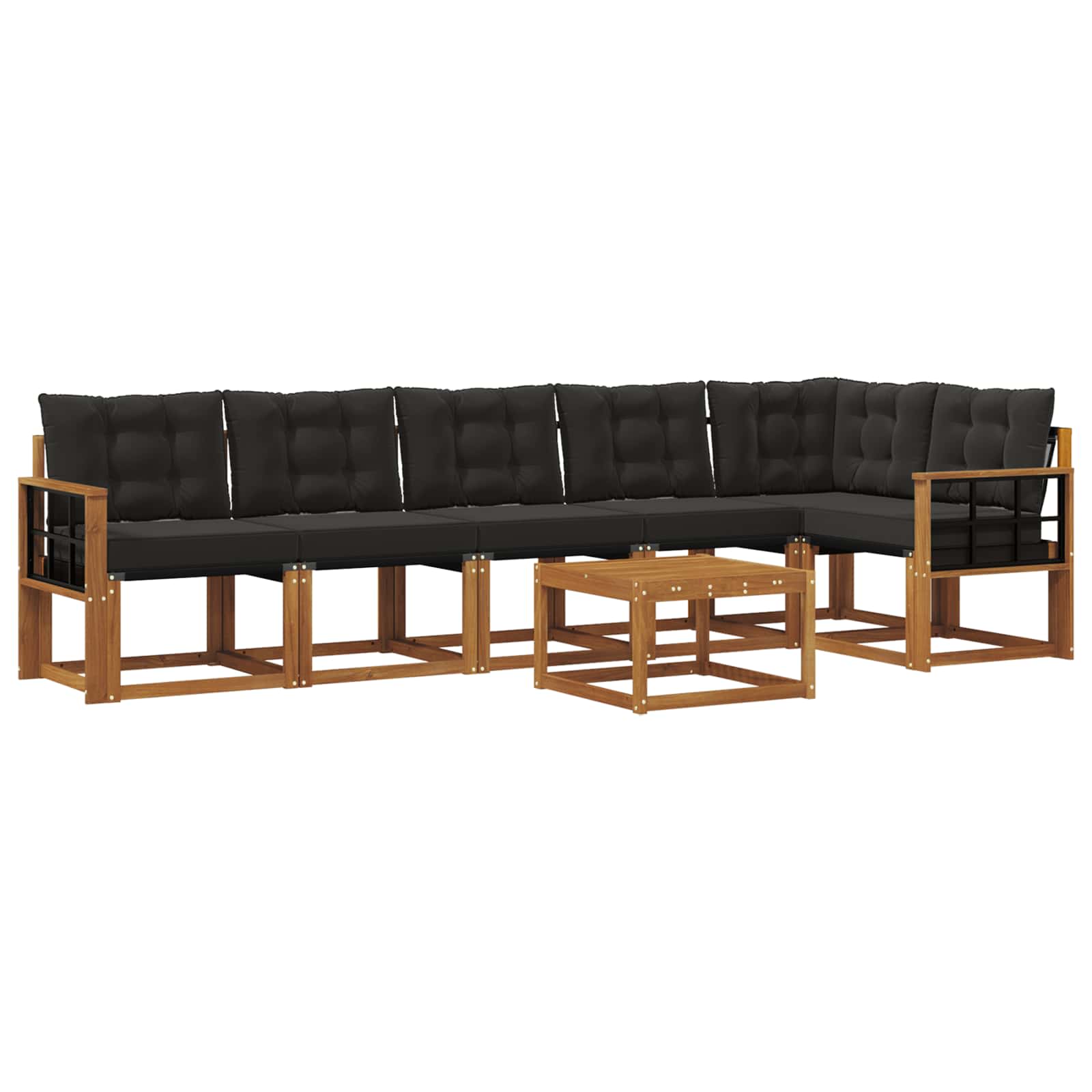 Σειρά Καναπέ Εξωτερικού με μαξιλάρι 7 pcs Φυσικό και Μαύρο - Pakobazaar
