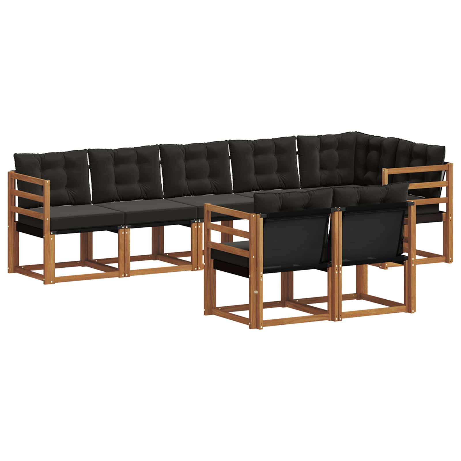 Σειρά Καναπέ Εξωτερικού με μαξιλάρι 8 pcs Φυσικό και Μαύρο - Pakobazaar
