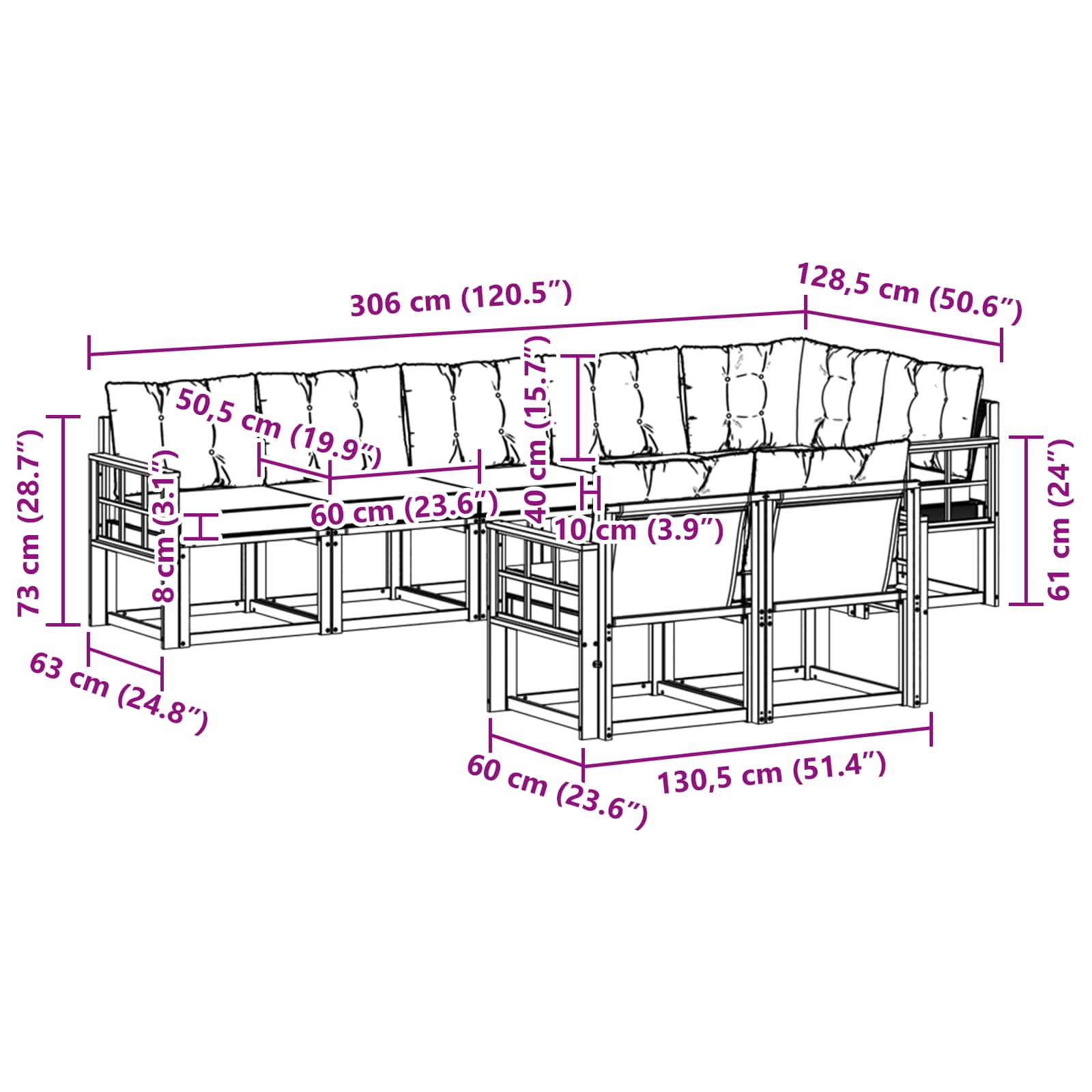 Σειρά Καναπέ Εξωτερικού με μαξιλάρι 8 pcs Φυσικό και Μπεζ - Pakobazaar