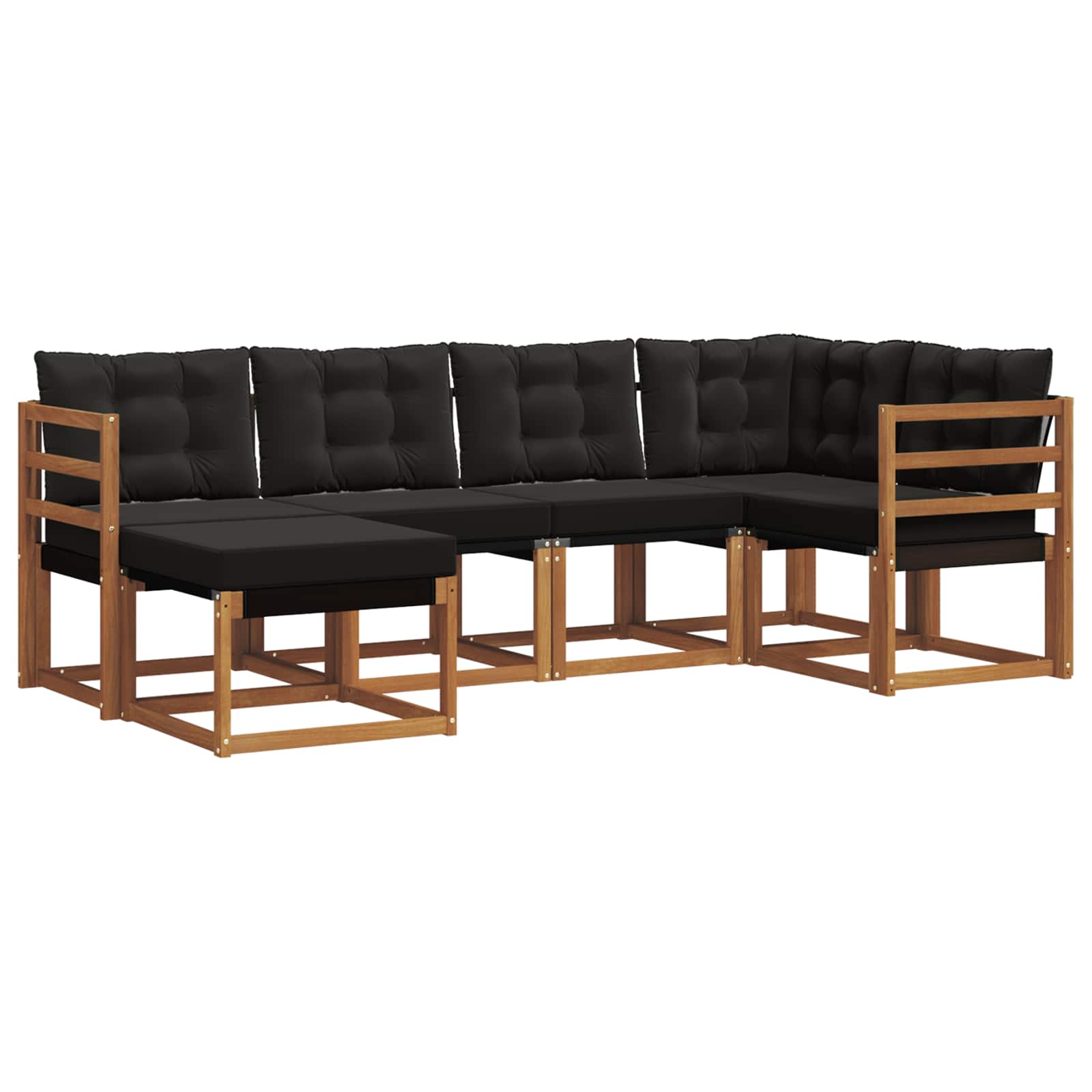 Σειρά Καναπέ Εξωτερικού με μαξιλάρι 6 pcs Φυσικό και Μαύρο - Pakobazaar