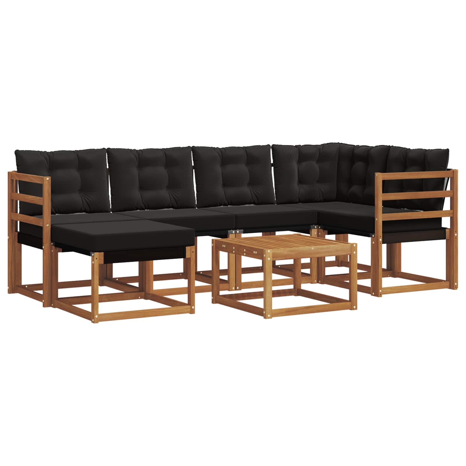 Σειρά Καναπέ Εξωτερικού με μαξιλάρι 7 pcs Φυσικό και Μαύρο - Pakobazaar