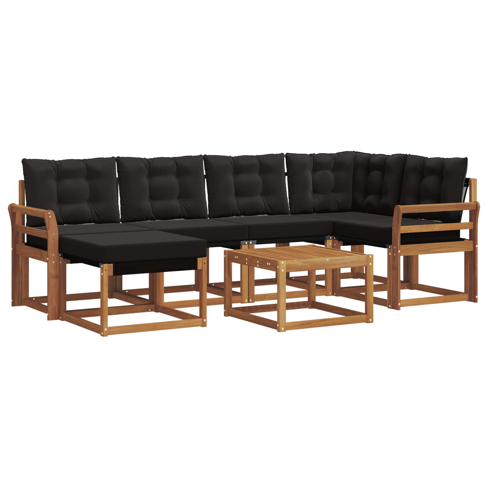 Σειρά Καναπέ Εξωτερικού με μαξιλάρι 7 pcs Φυσικό και Μαύρο - Pakobazaar