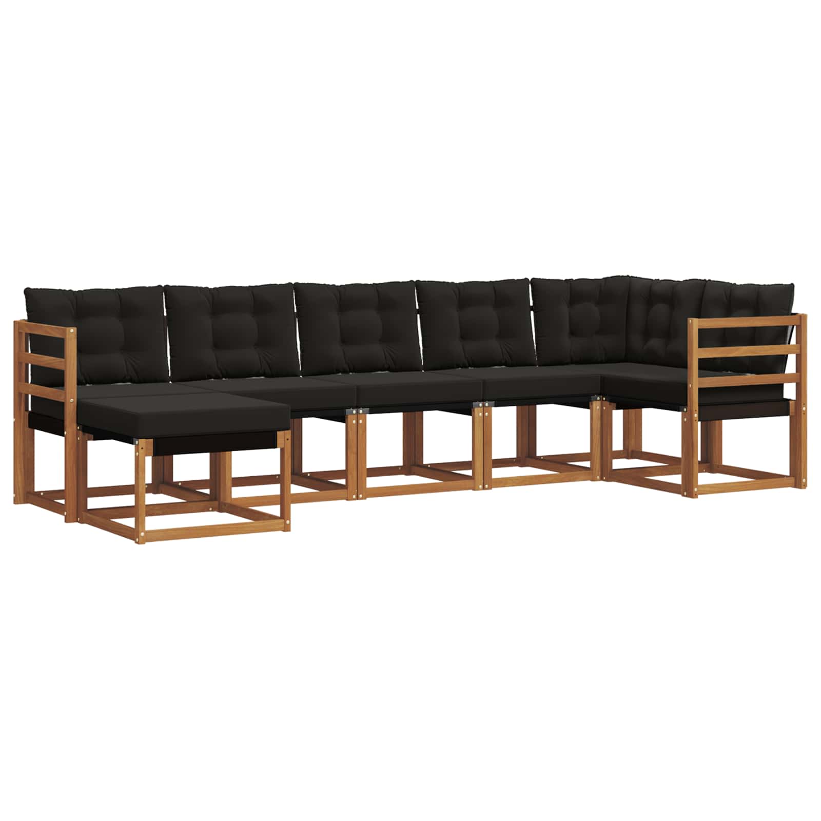 Σειρά Καναπέ Εξωτερικού με μαξιλάρι 7 pcs Φυσικό και Μαύρο - Pakobazaar