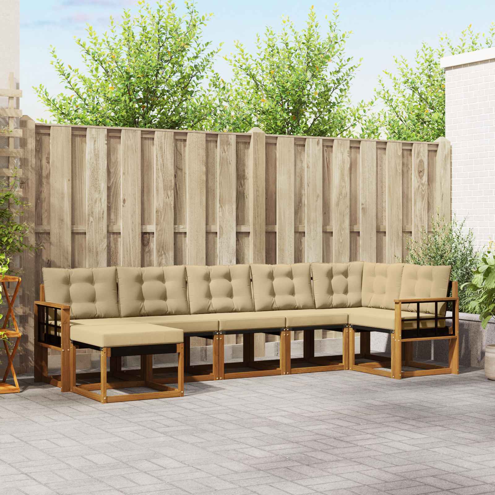 Σειρά Καναπέ Εξωτερικού με μαξιλάρι 7 pcs Φυσικό και Μπεζ - Pakobazaar