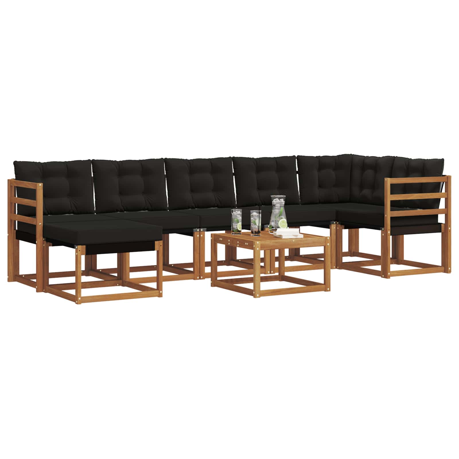 Σειρά Καναπέ Εξωτερικού με μαξιλάρι 8 pcs Φυσικό και Μαύρο - Pakobazaar