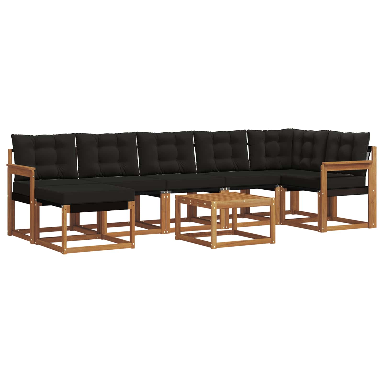 Σειρά Καναπέ Εξωτερικού με μαξιλάρι 8 pcs Φυσικό και Μαύρο - Pakobazaar