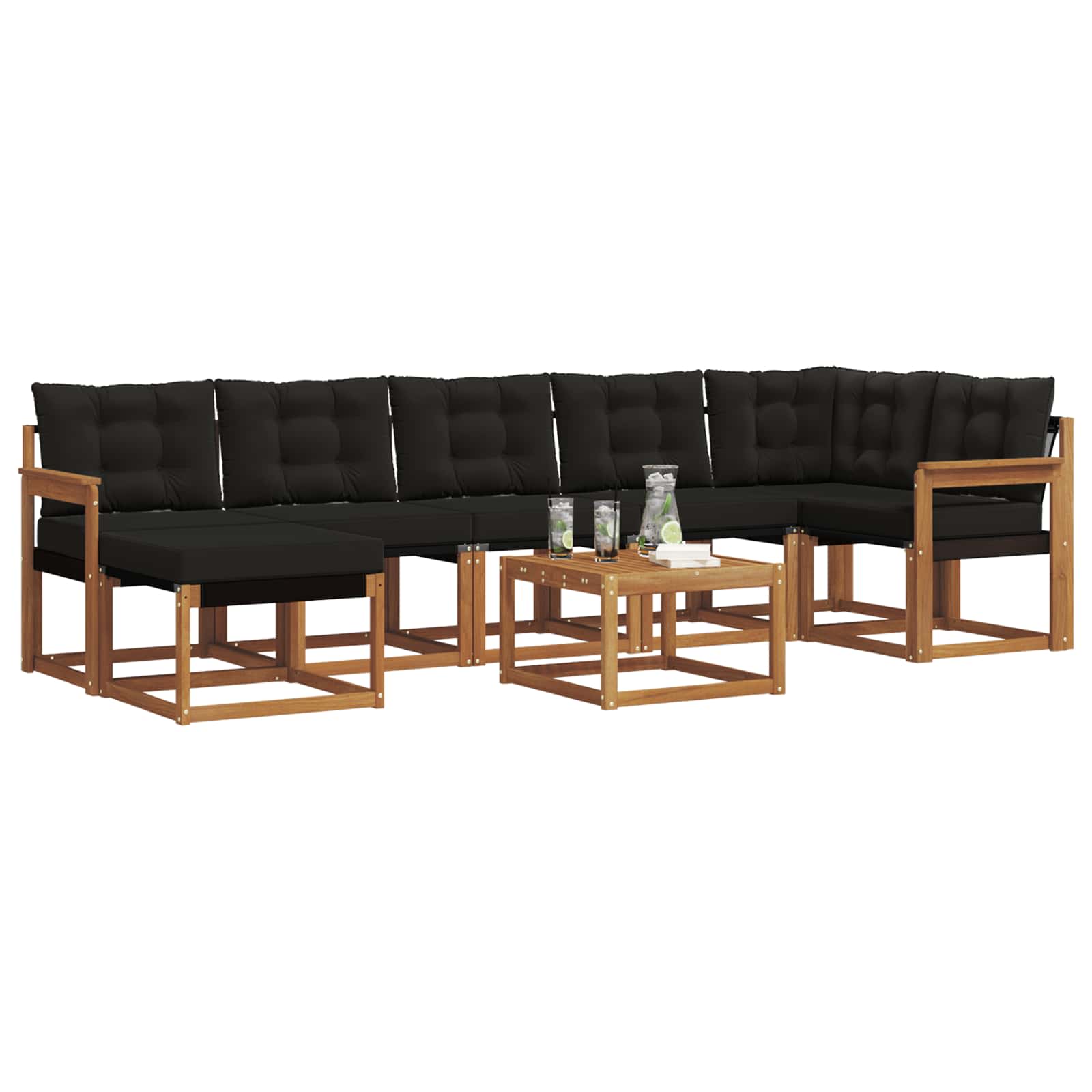 Σειρά Καναπέ Εξωτερικού με μαξιλάρι 8 pcs Φυσικό και Μαύρο - Pakobazaar