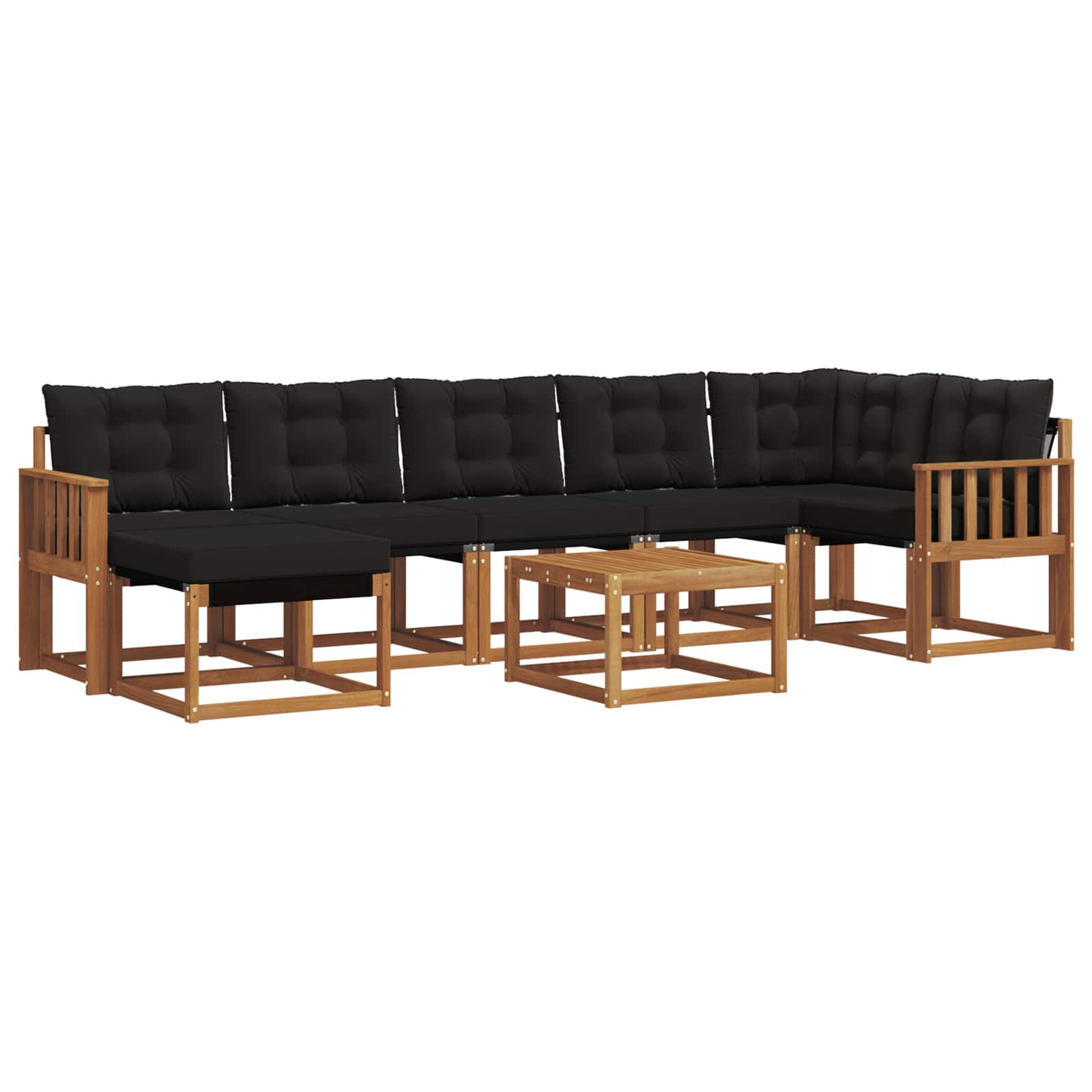 Σειρά Καναπέ Εξωτερικού με μαξιλάρι 8 pcs Φυσικό και Μαύρο - Pakobazaar