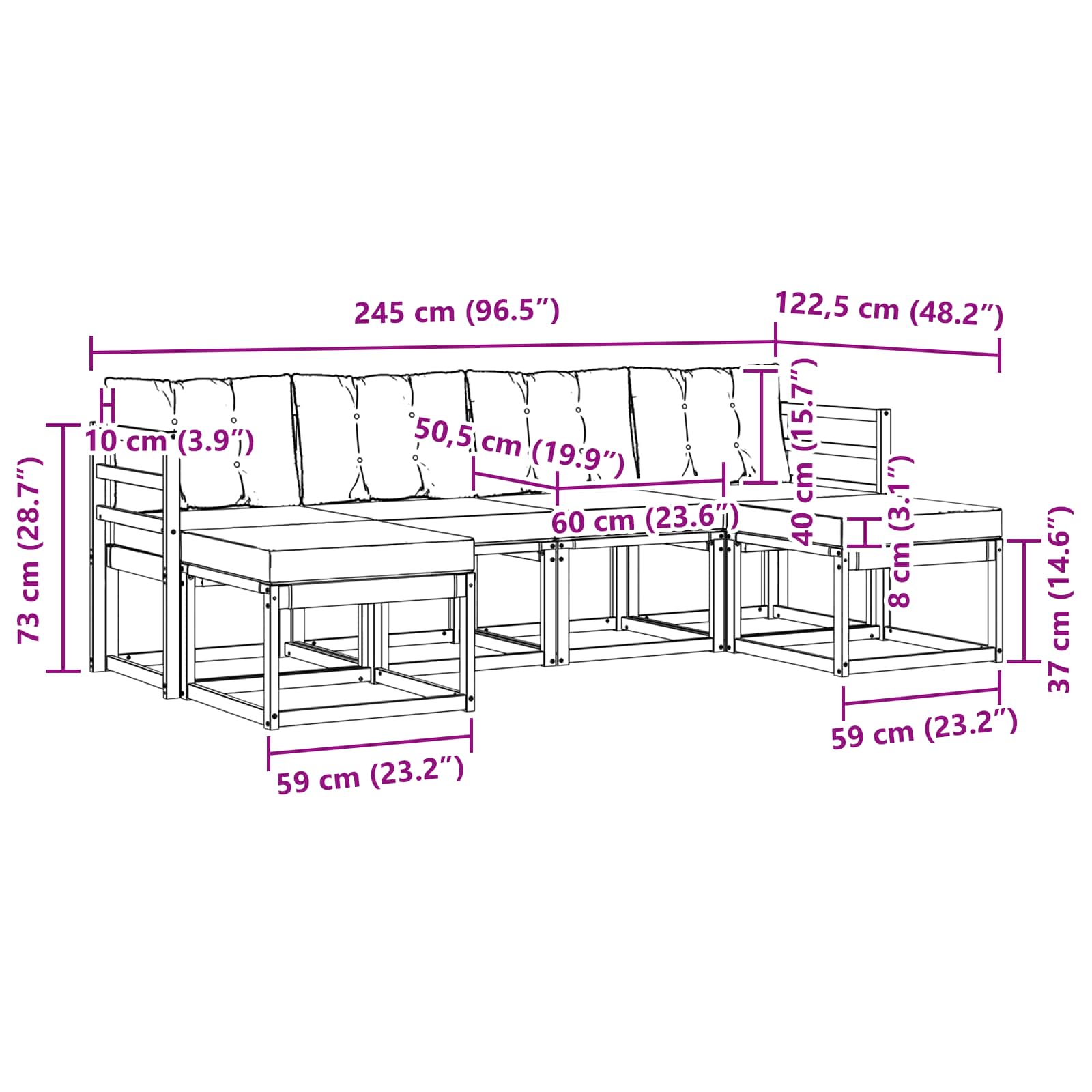 Σειρά Καναπέ Εξωτερικού με μαξιλάρι 6 pcs Φυσικό και Μαύρο - Pakobazaar