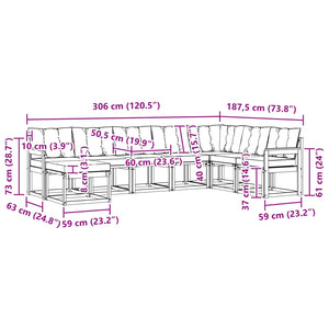 Σειρά Καναπέ Εξωτερικού με μαξιλάρι 8 pcs Φυσικό και Μαύρο - Pakobazaar