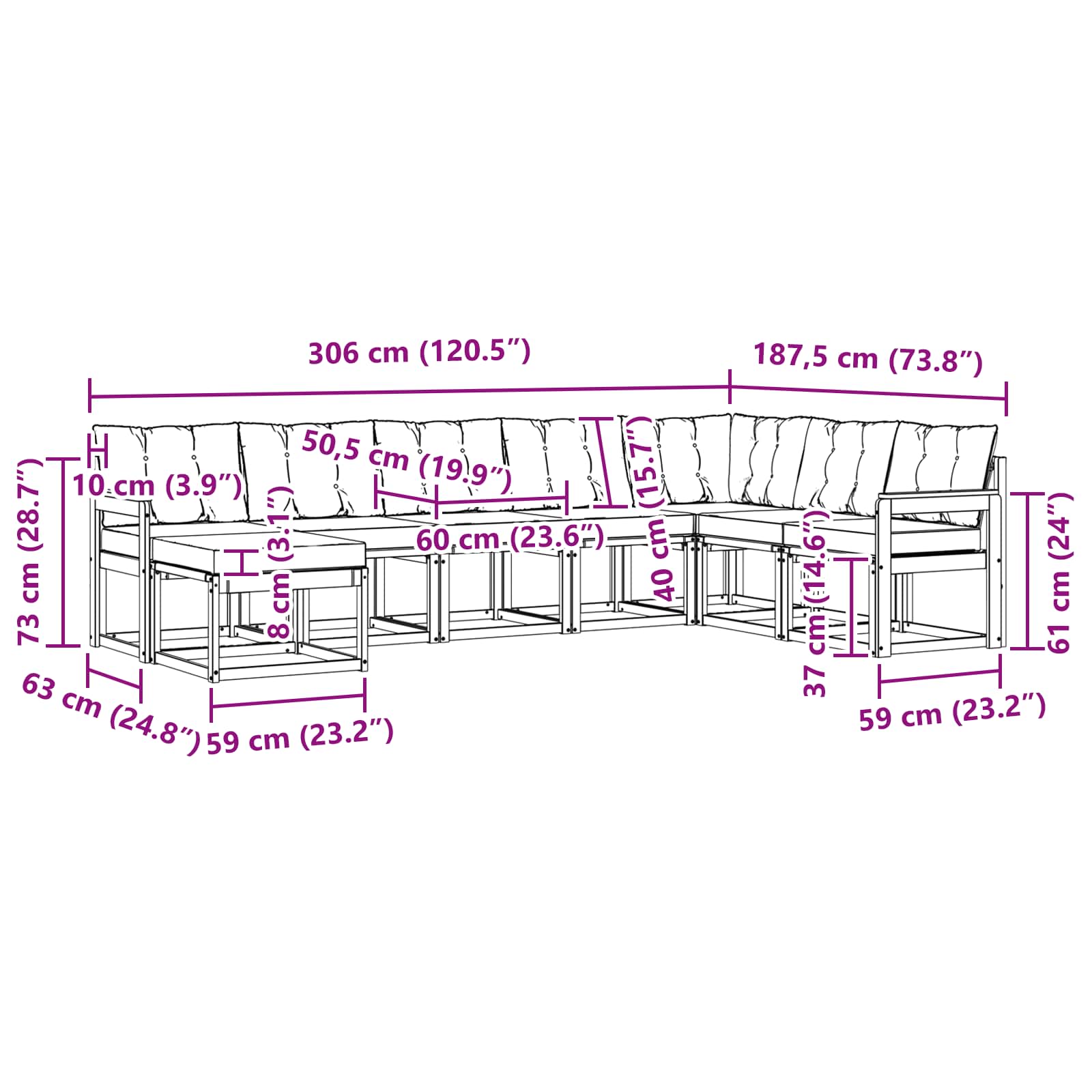 Σειρά Καναπέ Εξωτερικού με μαξιλάρι 8 pcs Φυσικό και Μπεζ - Pakobazaar