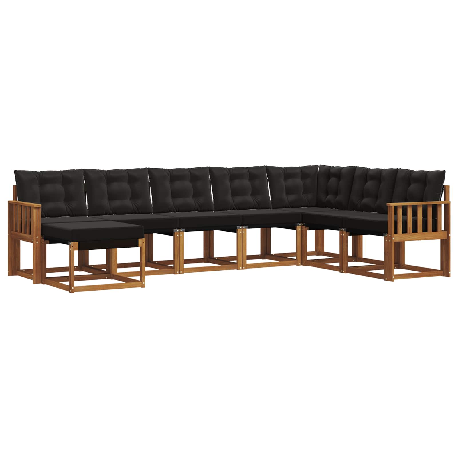 Σειρά Καναπέ Εξωτερικού με μαξιλάρι 8 pcs Φυσικό και Μαύρο - Pakobazaar