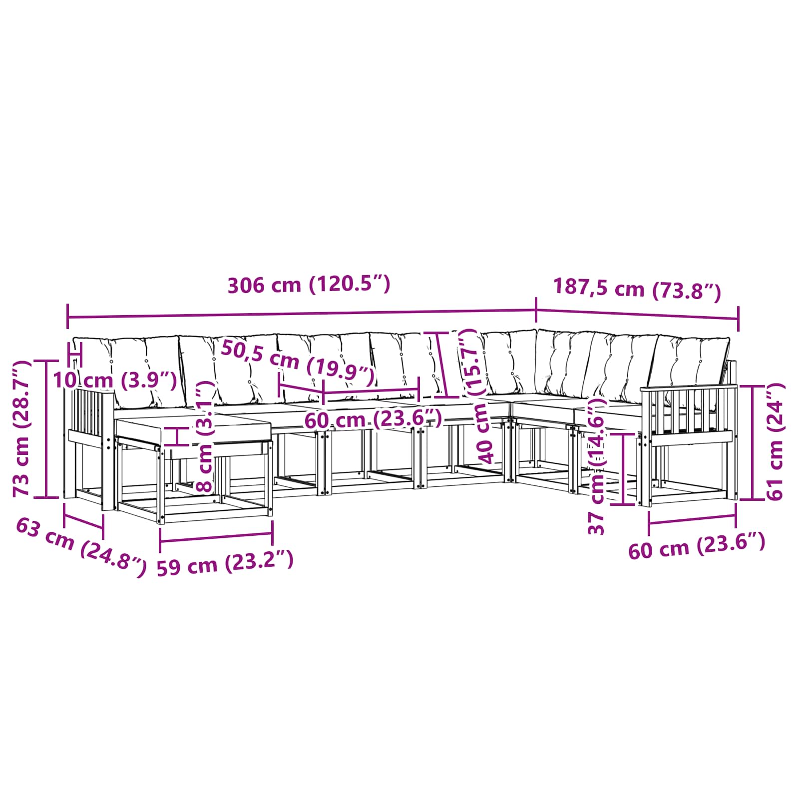 Σειρά Καναπέ Εξωτερικού με μαξιλάρι 8 pcs Φυσικό και Μαύρο - Pakobazaar