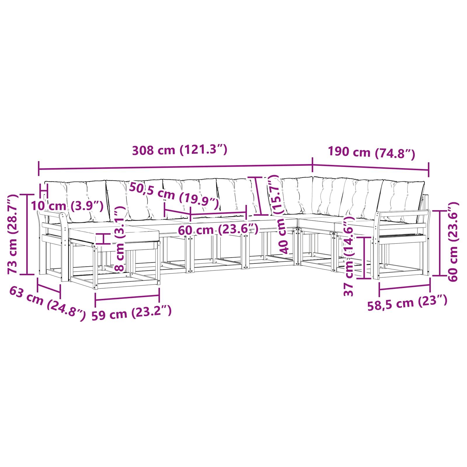 Σειρά Καναπέ Εξωτερικού 8 pcs Φυσικό και Ανοιχτό Γκρι - Pakobazaar